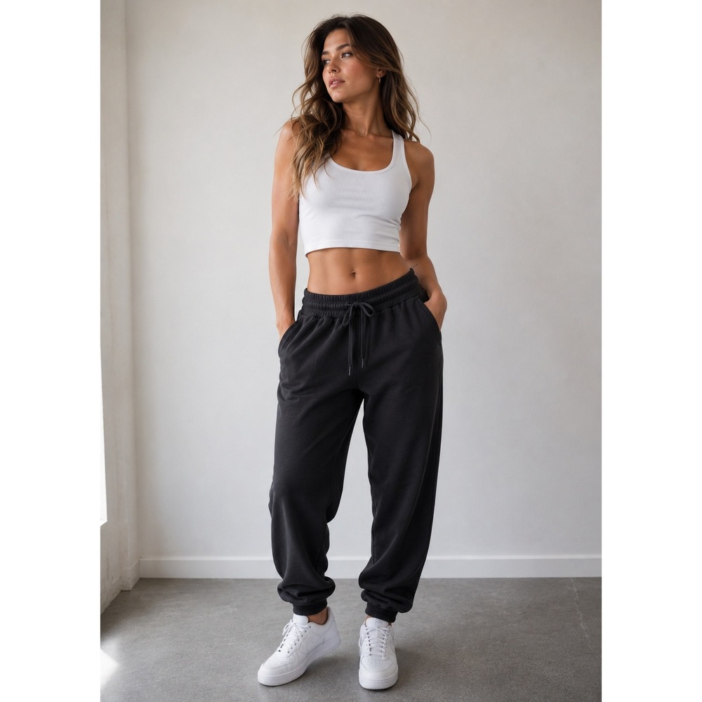 Unbranded Joggers Women Medium Black Drawstring Sweatpants